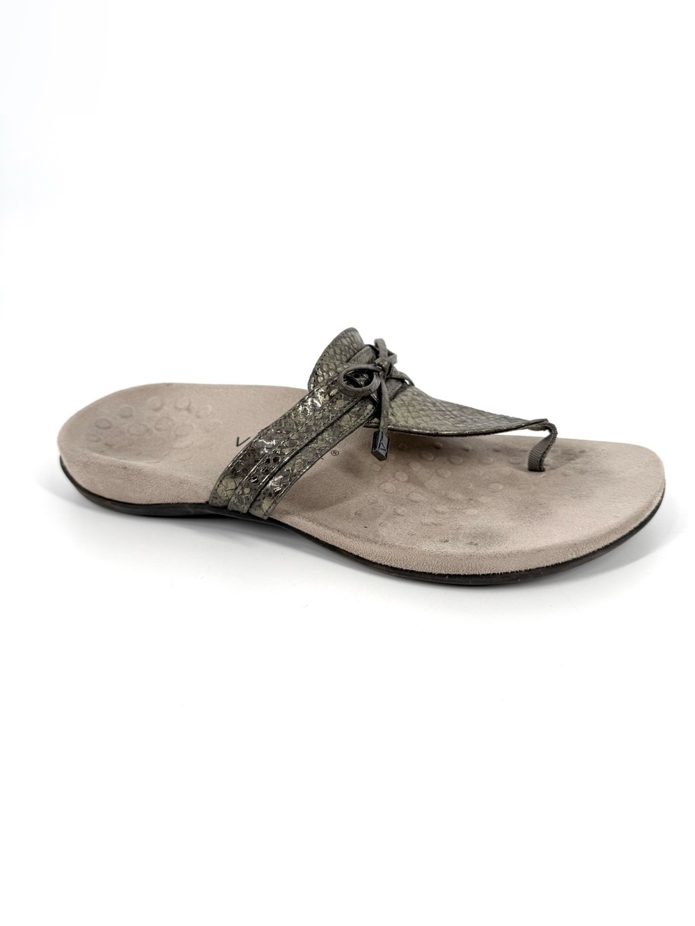 Vionic Amaya Sandals Womens Size 9.5 W Metallic Silver Snakeskin Print Flip Flop